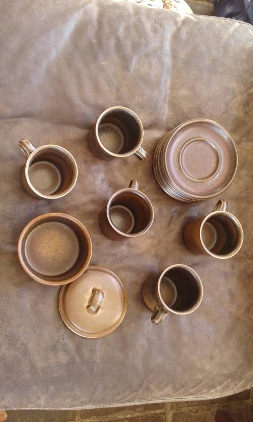 Arabia Ruska Set 5 Tea Cups Saucers And Sugar Bowl Finland Mid Century