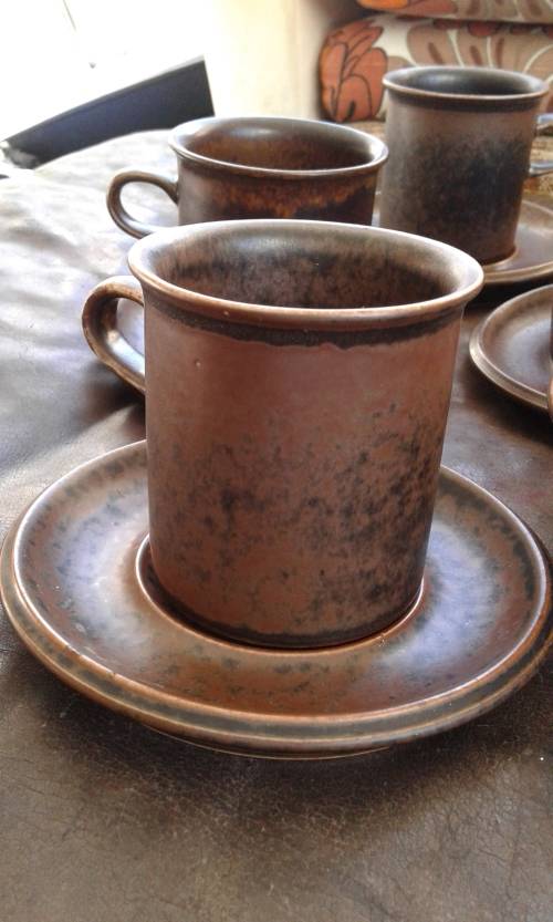 Arabia Ruska Set 5 Tea Cups Saucers And Sugar Bowl Finland Mid Century