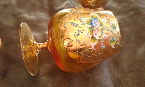 3 Exquisite Vintage Bohemian Gilded Glass Cognac Tumblers Glasses