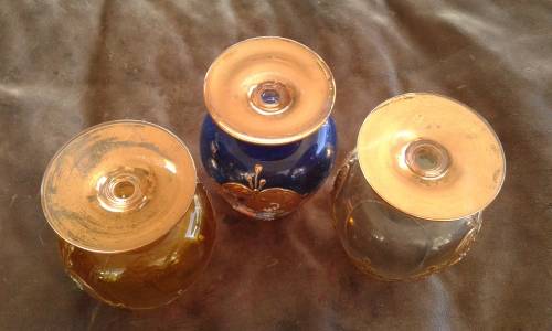 3 Exquisite Vintage Bohemian Gilded Glass Cognac Tumblers Glasses
