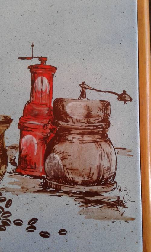 Vintage Wood Large Mid Century Modern Pot Or Plate Stand With Handmade Tile