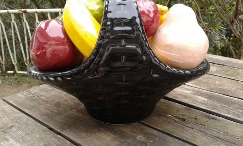 Unique And Striking Large Italian Murano Art Glass Fruit Basket A Cornucopia Of 9 Fruit Marked 1940s