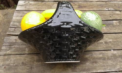 Unique And Striking Large Italian Murano Art Glass Fruit Basket A Cornucopia Of 9 Fruit Marked 1940s