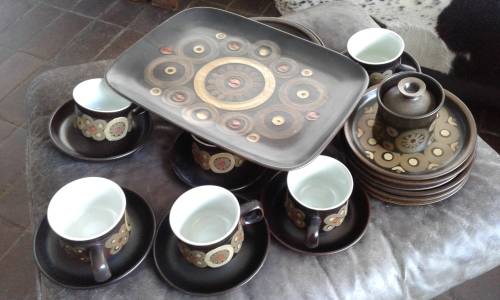 Denby ARABESQUE By Gill Pemberton Samarkand Brown Dinner And Coffee Set Mid Century Modern 26 Pieces