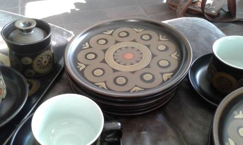Denby ARABESQUE By Gill Pemberton Samarkand Brown Dinner And Coffee Set Mid Century Modern 26 Pieces