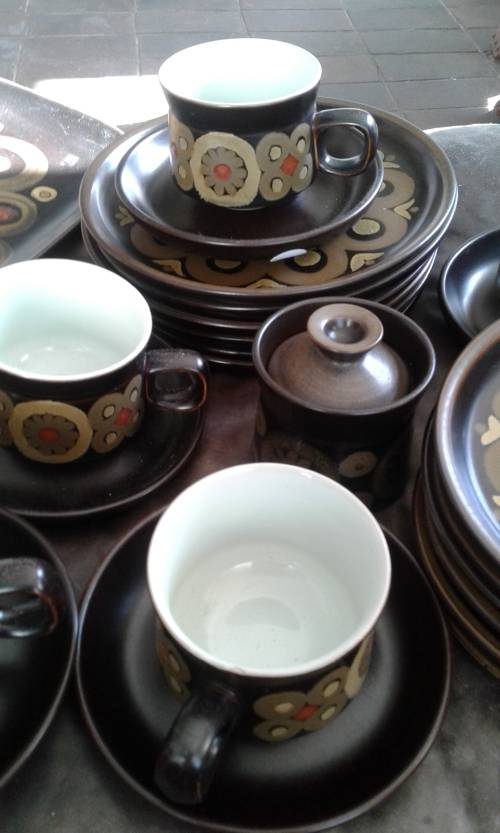 Denby ARABESQUE By Gill Pemberton Samarkand Brown Dinner And Coffee Set Mid Century Modern 26 Pieces