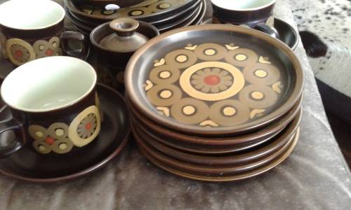 Denby ARABESQUE By Gill Pemberton Samarkand Brown Dinner And Coffee Set Mid Century Modern 26 Pieces