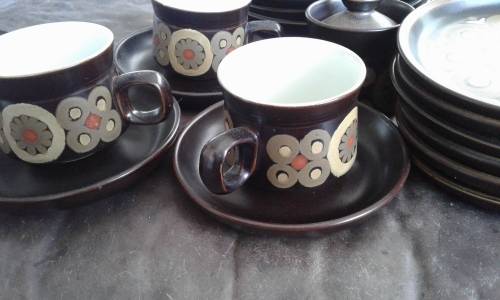 Denby ARABESQUE By Gill Pemberton Samarkand Brown Dinner And Coffee Set Mid Century Modern 26 Pieces