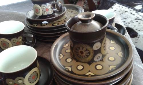 Denby ARABESQUE By Gill Pemberton Samarkand Brown Dinner And Coffee Set Mid Century Modern 26 Pieces