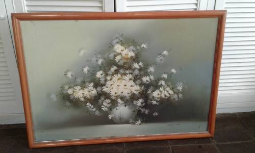Original NANCY LEE  Floral Impressionist Daisies In Vase Still Life 1960s Oil Painting Framed Signed