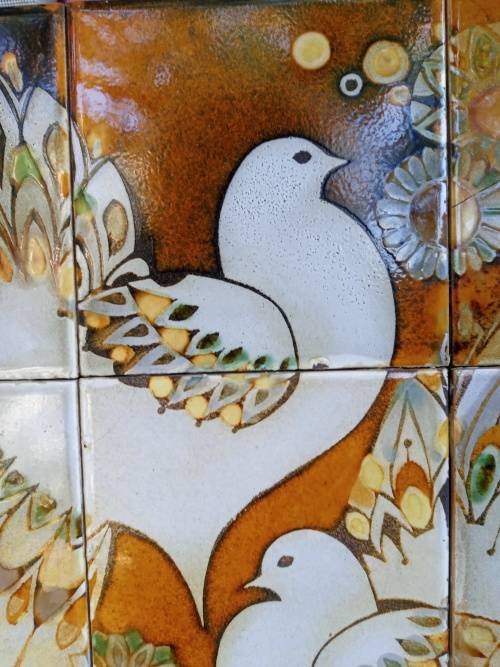 Vintage MCM Amazing Ceramic Handpainted Majolica Art Tile Wall Picture Trivet