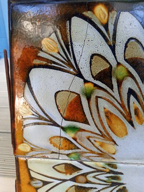 Vintage MCM Amazing Ceramic Handpainted Majolica Art Tile Wall Picture Trivet
