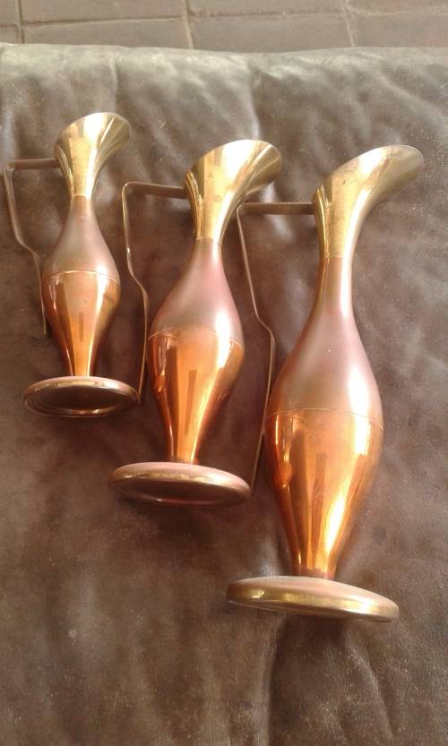 Vintage Mid Century Modern Set Of 3 Dovo Copper Brass Vases Urns Holland