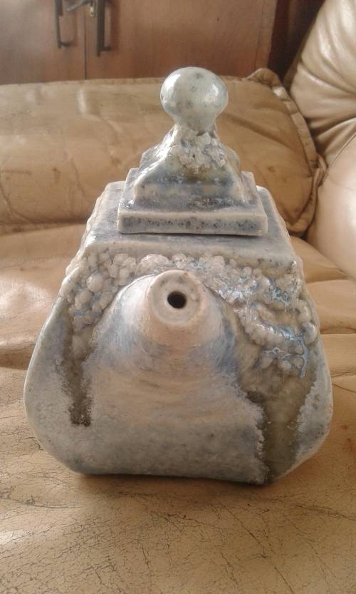 Rare Vintage SALEM Pottery Large Very Heavy Light Blue Stoneware Art Tea Pot Salt Crystal Glaze