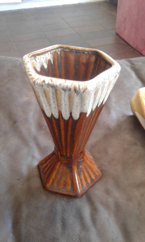 2 Vintage Mid Century Modern Ceramic Majolica  Flower Vases 1960s