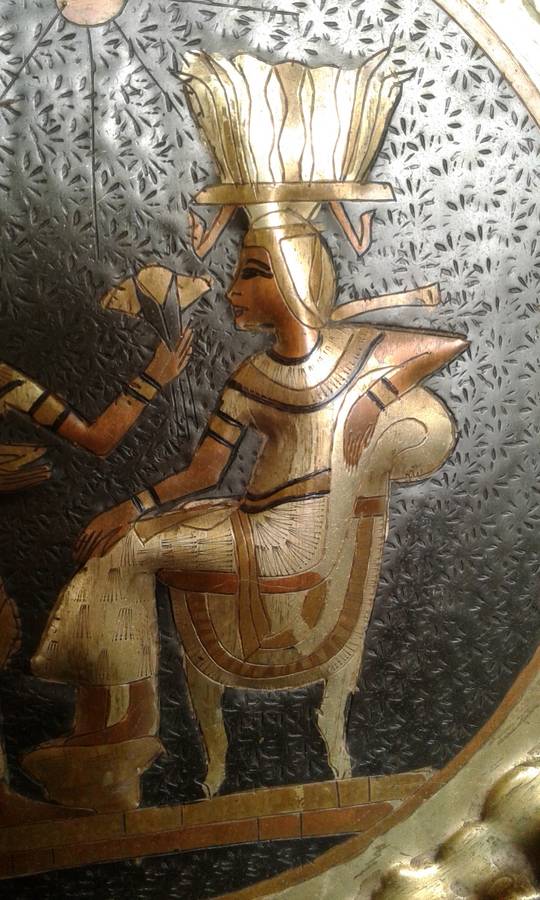 Rare Etched Vintage Egyptian Revival Handwork Brass Copper Pharao Wall Plate Port Said