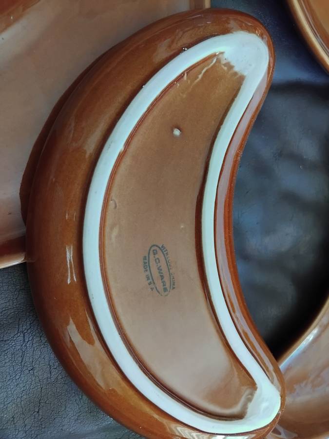 Set Of 7 G.C Ware Vintage Mid Century Modern Kidney Shaped Serving Snack Plates