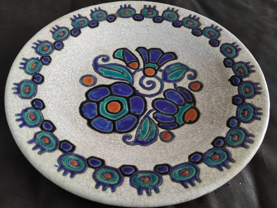 Amazing Art Deco Ceramic Boch La Louviere Charles Catteau D.9 Bowl Stand Wall Plate Belgium