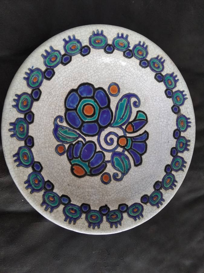 Amazing Art Deco Ceramic Boch La Louviere Charles Catteau D.9 Bowl Stand Wall Plate Belgium