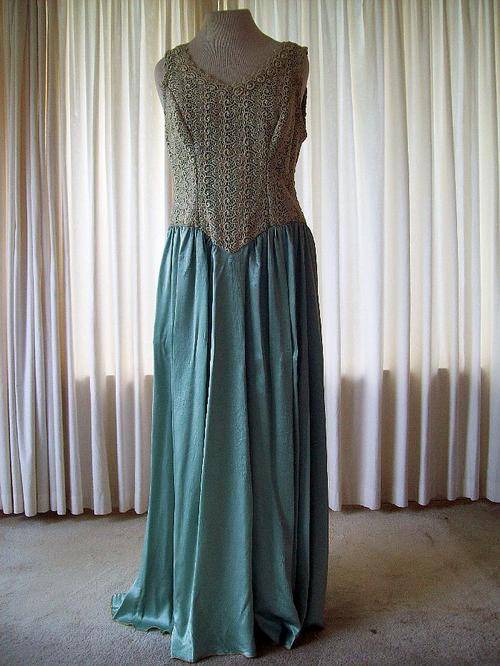 1940 Handsewn Designer Couture Evening Ball Gown with beautiful antique lace and silk