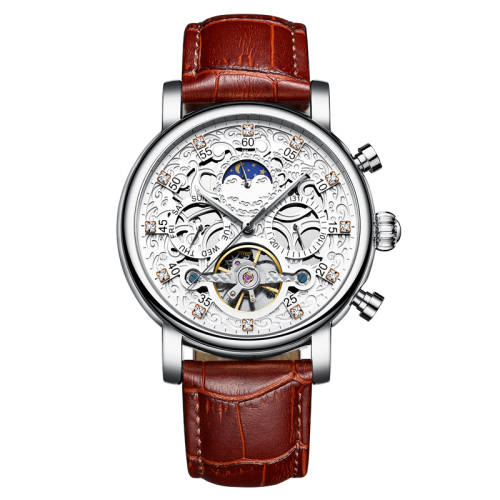KINYUED J026-3 Stainless Steel Leather Watch Waterproof Wristwatch
