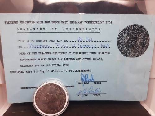 Shipwreck Coin (1648) Recovered 1702 Certified 07/04/1972