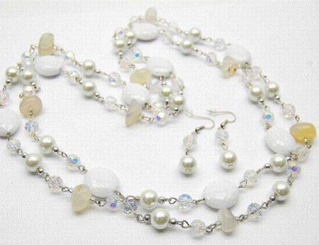 PEARL (SIM) BEADS AND CRYSTAL BEADS LONG STRING NECKLACE SET
