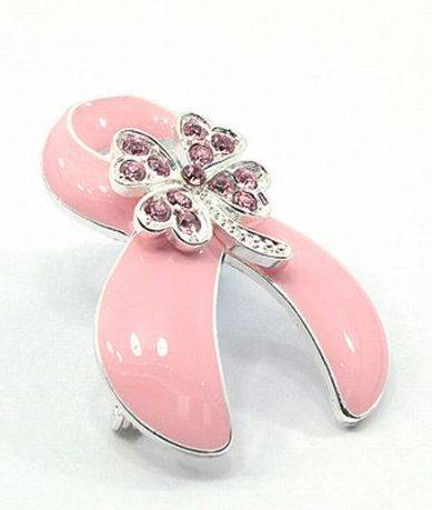 PINK CRYSTALS ON FLOWER MOTIF - RIBBON STYLE (BREAST CANCER) BROOCH