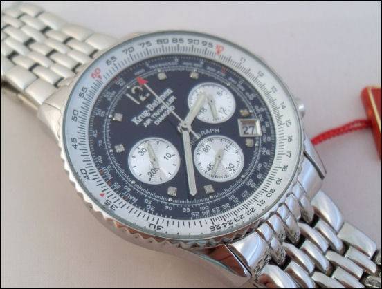 **NEW**KRUG BAUMEN Airtraveller Pilot Gents Chronograph Watch(8 DIAMONDS-CERTIFICATE INCLUDED)