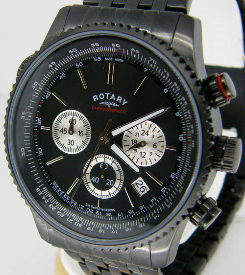 ROTARY Chronograph Aviator Pilot(FULL BLACK STAINLESS STEEL) Gents Watch*VERY,VERY RARE ITEM*