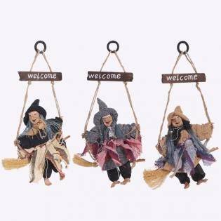 Welcome witch on broomstick wall plaque