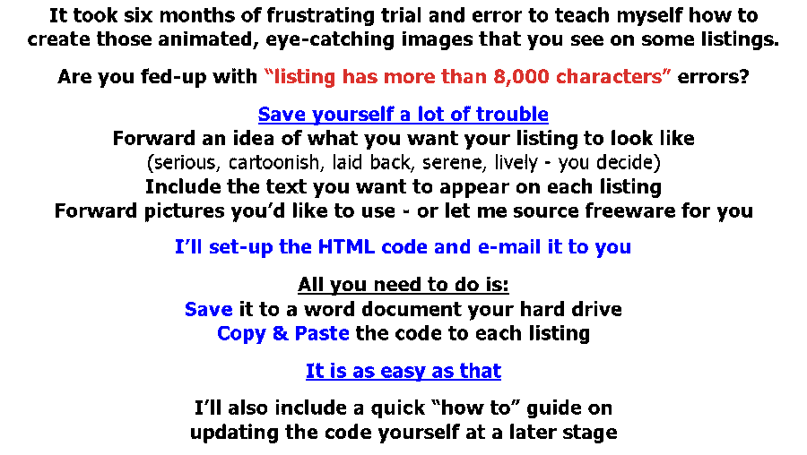 how to use HTML code on bid or buy listings easy HTML code no more 8000 character errors