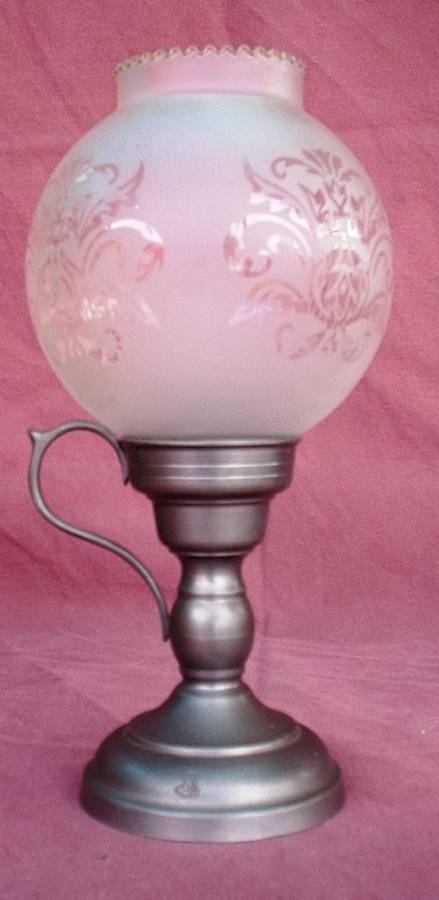 Fine Pewter and Glass candle holder - estimate 1970s - 90% pewter - Cupid and Trumpet  Stamp
