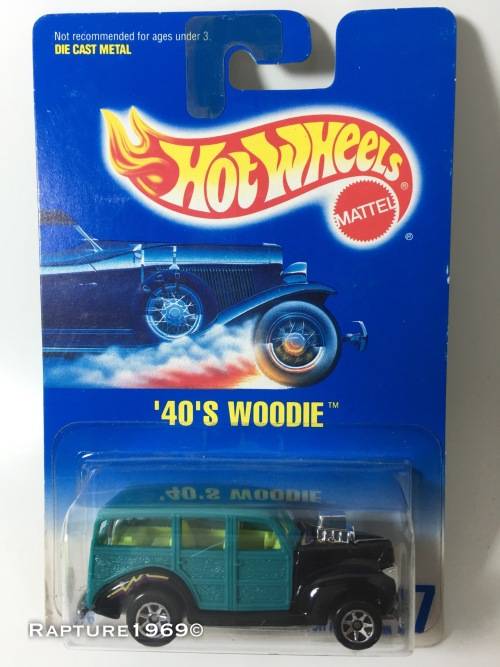 Hot Wheels-40 Woodie-1992 Hot Wheels-Teal-Long Card-