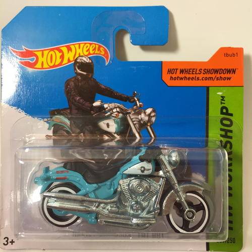 Hot Wheels - Harley-Davidson Fat Boy - 2014 Hot Wheels HW Garage New Casting  - Blue - Carded