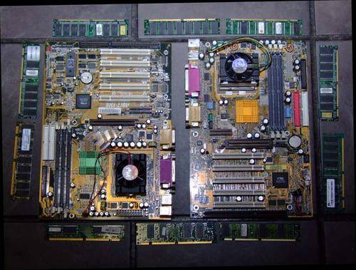 2 x Working Motherboards with 9 SDRAM Modules