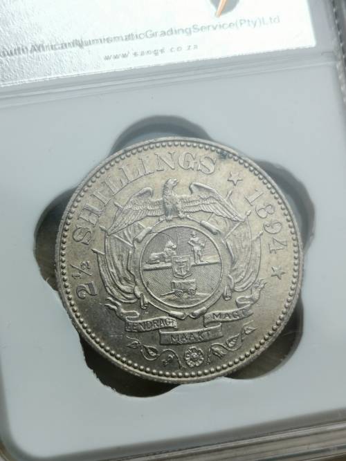 WOW ( 1894 ZAR HALFCROWN AU 55) VERY HIGH GRADE