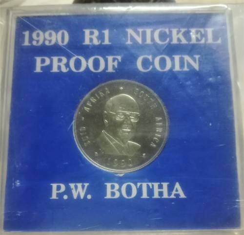 Pres PW Botha - 1990 Proof large R 1,00 - Still completely Sealed - Nickel