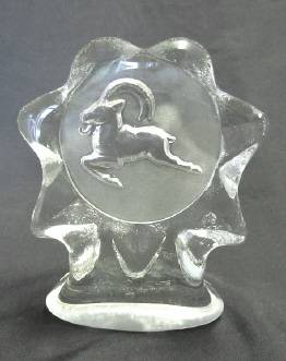 Crystal paperweight -- leaping antelope (or mountain goat)