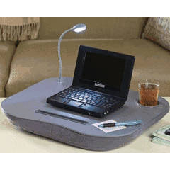 Portable Laptop Desk with Built-In Cushion, LED Light and Cup Holder