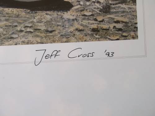 Set of 2 prints of motorbkie paintings by Jeff Cross, originally signed.