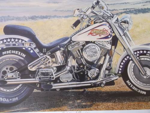 Set of 2 prints of motorbkie paintings by Jeff Cross, originally signed.