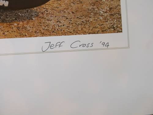 Set of 2 prints of motorbkie paintings by Jeff Cross, originally signed.