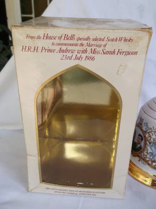 Bells Whisky 750ml  sealed Wade decanter with box commemorating Andrew and Fergie wedding, 1986.