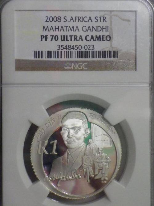 2008 Ghandi PF70 - NGC finest known. Cat value R750 ungraded. Bargain at R680!!!!