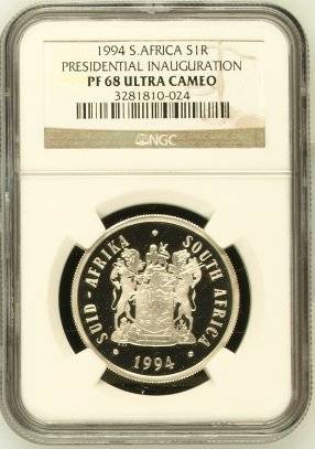 1994 SR1 PF68UC Presidential Inauguration - Cat value of R3000. Hardly ever seen for sale any more !