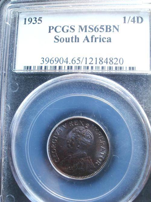 1935 Farthing MS65BN PCGS- Slab a bit scratched but still a brilliant condition coin !!!!!!!!!