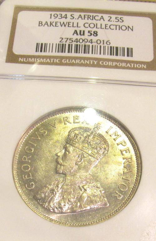 1934 Half Crown AU58, impossible to aquire in MS !!!!!! Cat val R10 000 in EF !!!