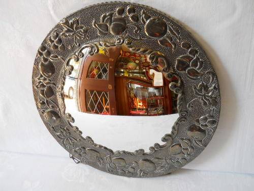 Convex Mirror in Decorative Pewter Frame