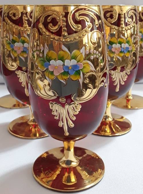 Venetian  Glass  -  Relief  Stemmed  Glasses